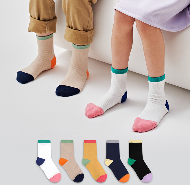 GGRN 아동용 키즈 컬러 믹스 양말 5켤레 세트