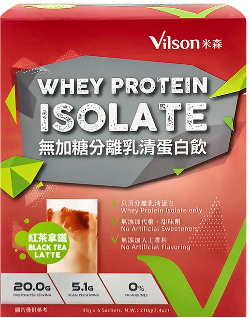 Vilson 米森 無加糖 分離乳清蛋白飲 紅茶拿鐵 6包, 35g, 1盒
