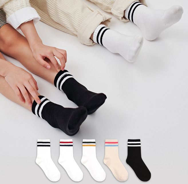 GGRN 아동용 키즈 캐주얼 크루 양말 5켤레 세트