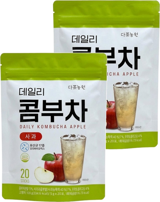 Danongwon 乳酸菌康普茶 蘋果, 5g, 20條, 2袋