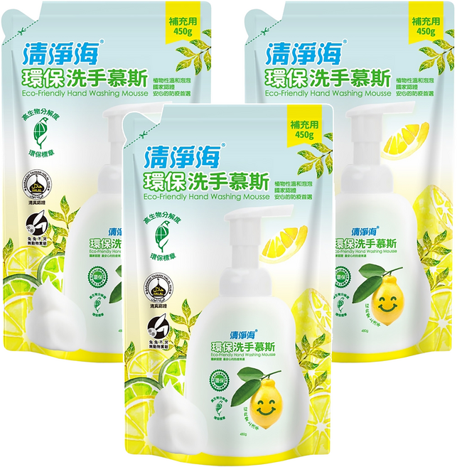 清淨海 環保洗手慕斯, 450g, 3包