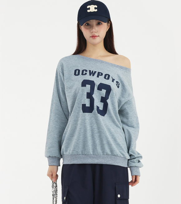 엘쏘 여성용 캐주얼 레터링 오프숄더 루즈핏 긴팔 티셔츠