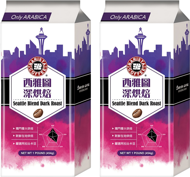 BARISTA COFFEE 西雅圖 深烘焙綜合咖啡豆, 咖啡豆(無研磨), 454g, 2包