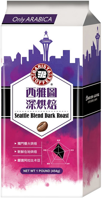 BARISTA COFFEE 西雅圖 深烘焙綜合咖啡豆, 咖啡豆(無研磨), 454g, 1包