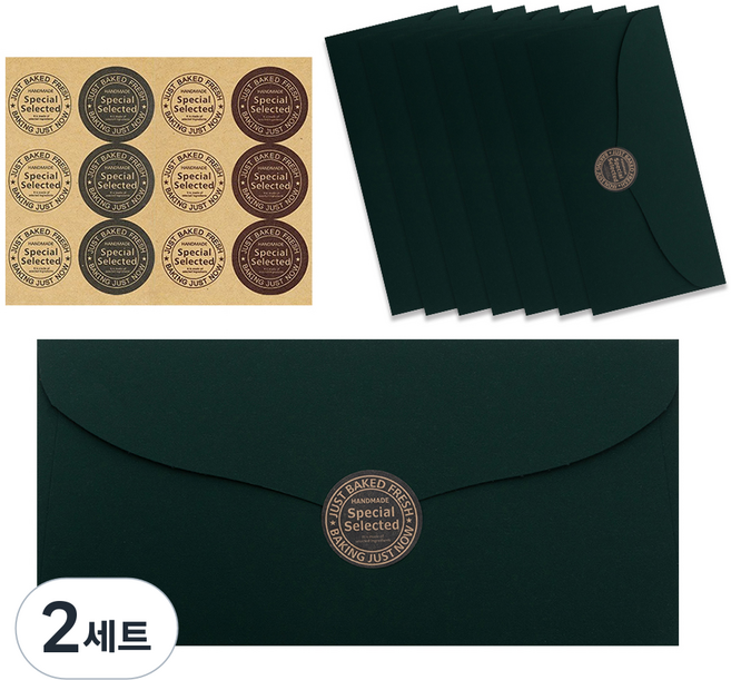 프리미엄 소프트벨벳 용돈봉투 8p + 스티커 4종 x 3p 세트, 딥그린, 2세트