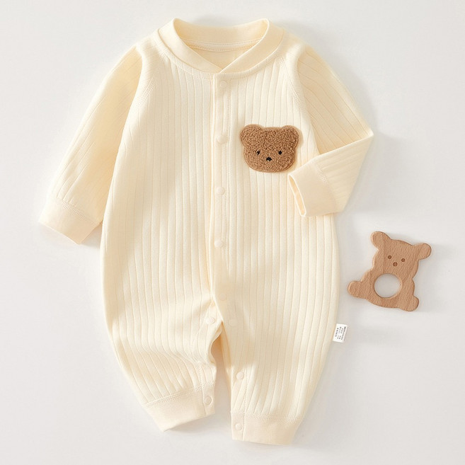Bebeniz 新生兒大熊熊貼片羅紋純棉連身衣