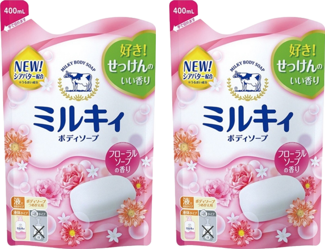 COW STYLE 牛乳石鹼 牛乳精華沐浴乳 補充包 玫瑰, 2組, 360ml