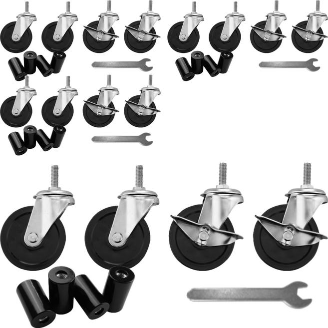 KI WISH 居家生活 75mm 工業輪 (兩活動+兩煞車輪+小扳手+腳管套) 鐵架配件 台灣製造, 銀色 + 黑色, 4組