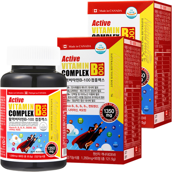 네추럴라이즈 활력비타민B 100 컴플렉스, 90정, 2개