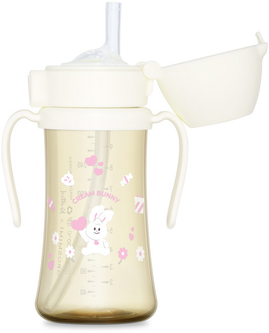 그로미미 노티드 PPSU 유아용 빨대컵 1단계, 300ml, 1개, 크림 버니