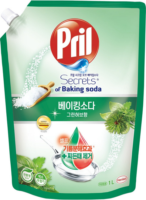 프릴 시크릿 오브 베이킹소다 주방세제 그린허브향 리필, 1L, 1개