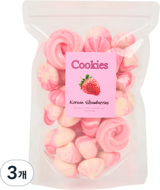 아리감성 지퍼팩형 딸기 머랭쿠키, 52g, 3개
