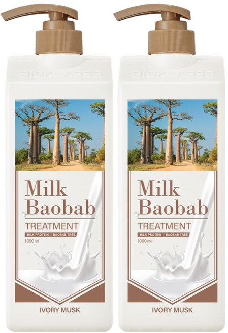 밀크바오밥 대용량 단백질 손상모 케어 트리트먼트 아이보리머스크향, 1L, 2개