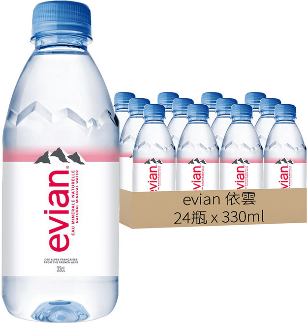 evian 依雲 台灣公司貨 天然礦泉水, 330ml, 24瓶
