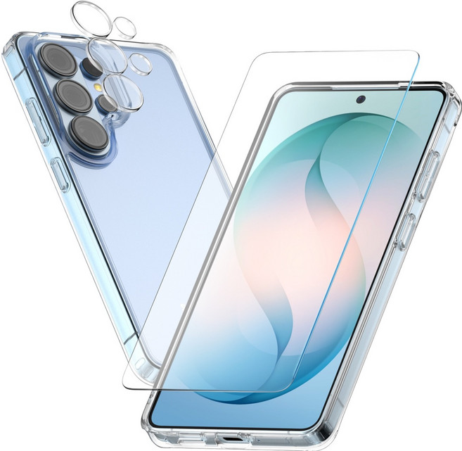 케이엠디자인 클리어핏 휴대폰 케이스 + 전면 강화유리 + 카메라 보호필름 세트