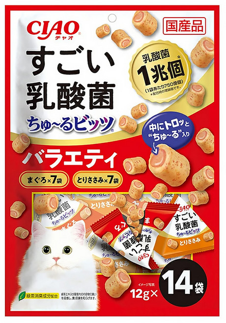 INABA CIAO 啾嚕 超厲害1兆乳酸菌啾嚕迷你肉泥夾心捲, 鮪魚+雞肉, 168g, 1袋