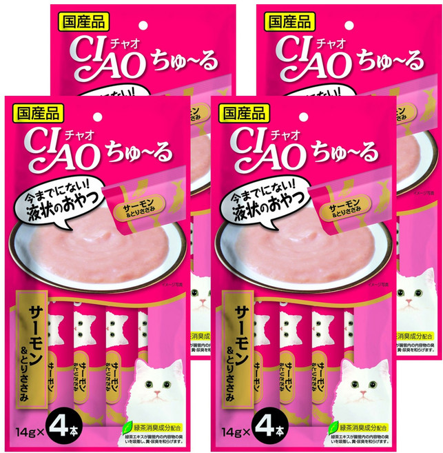 INABA CIAO 啾嚕 肉泥, 鮭魚 + 雞肉, 56g, 4袋