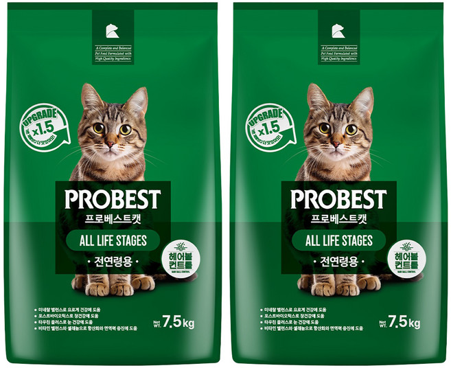 프로베스트 고양이 그린 전연령 기능성 사료, 헤어볼+장건강, 7.5kg, 2개