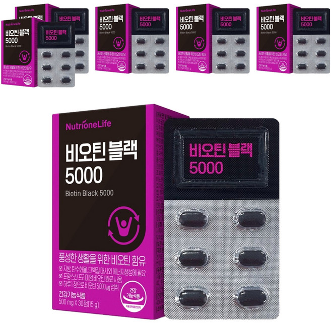 뉴트리원 비오틴 블랙 5000 15g, 30정, 6개