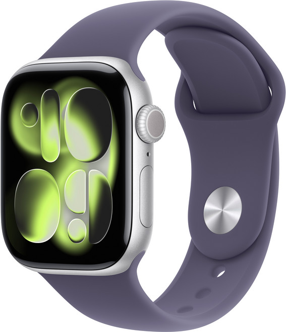 Apple 2025 애플워치 시리즈 11, 실버, 42mm, GPS+Cellular, 알루미늄,실버/퍼플 포그 스포츠 밴드, S/M