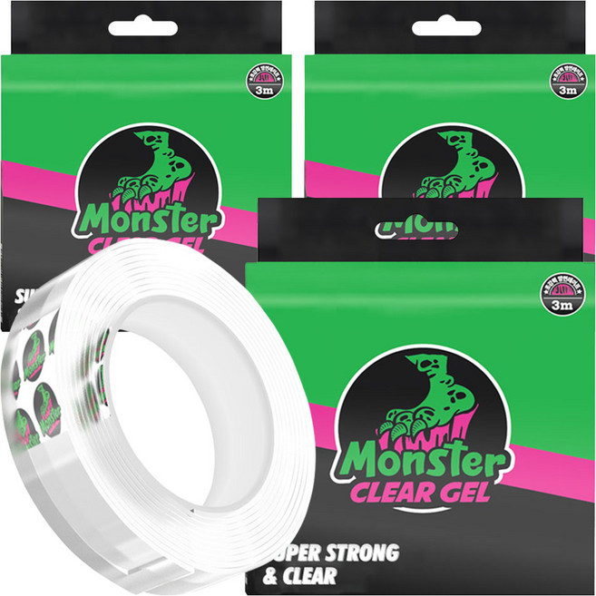 몬스터겔 다용도 초강력 실리콘 양면테이프 30mm x 3m, 투명, 3개
