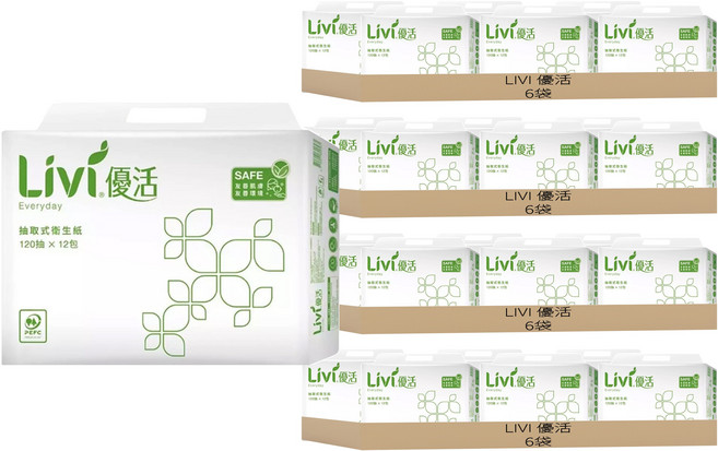 LIVI 優活 抽取式衛生紙, 12包, 24袋