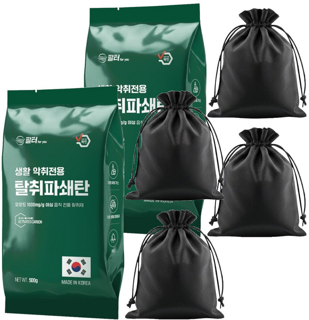 필터포유 파쇄 활성탄 실내 탈취제 + 부직포 주머니 2p 세트, 2세트, 500g