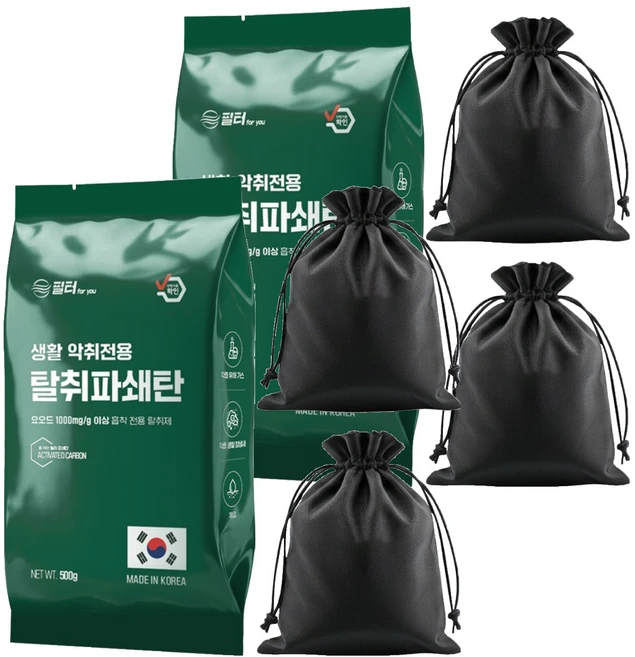 필터포유 파쇄 활성탄 실내 탈취제 + 부직포 주머니 2p 세트, 500g, 2세트 - 쿠팡