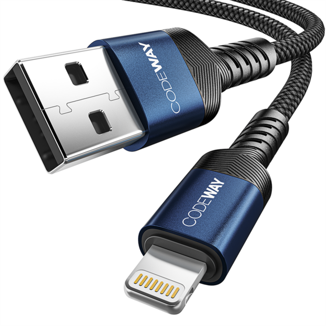 CODEWAY USB A-Lightning 充電傳輸線, 藍黑色, 1.2m, 1條