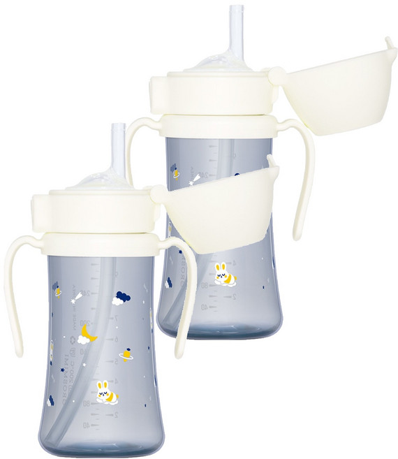 그로미미 유아용 PPSU 버니버스 빨대컵, 300ml, 2개, 화이트