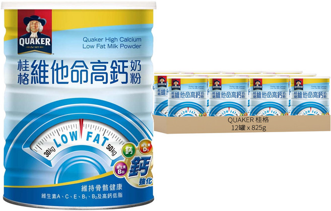 QUAKER 桂格 維他命高鈣奶粉, 825g, 12罐