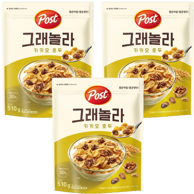 Post 格蘭諾拉麥片 可可核桃口味, 510g, 3包