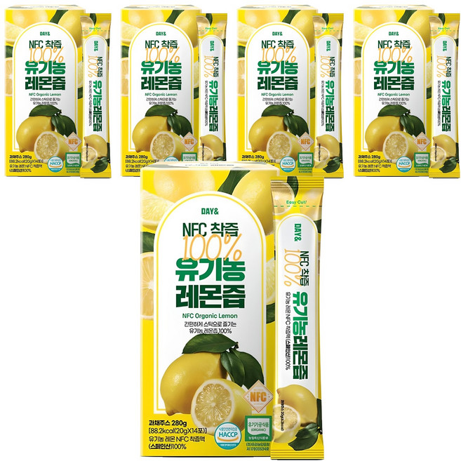 데이앤 NFC 100% 유기농 레몬즙, 280g, 5개