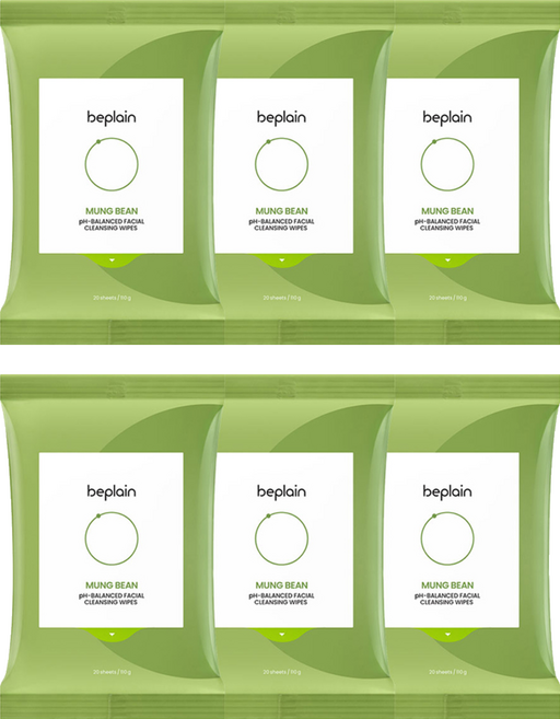 [비건뷰티] 비플레인 녹두 약산성 클렌징 워터 티슈, 20매입, 6개