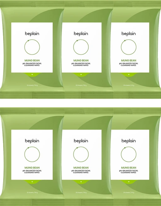 [비건뷰티] 비플레인 녹두 약산성 클렌징 워터 티슈, 20매입, 6개 - 쿠팡