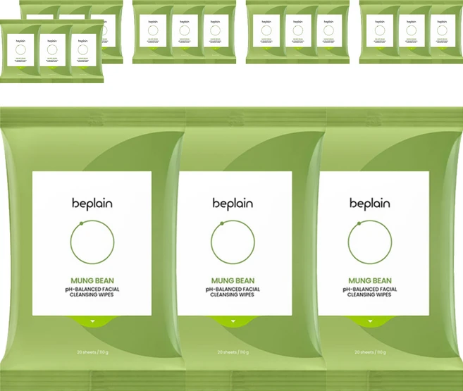 [비건뷰티] 비플레인 녹두 약산성 클렌징 워터 티슈, 20매입, 18개 - 쿠팡