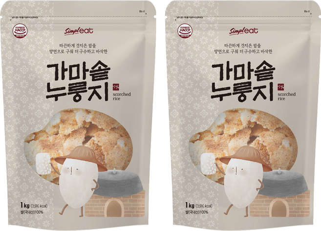 심플잇 가마솥 누룽지, 1kg, 2개