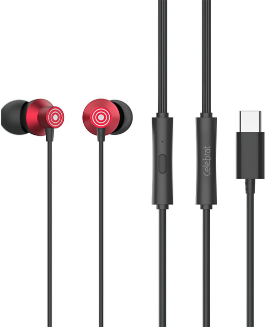 Celebrat Type-C 金屬入耳式可通話耳機, D15, 紅色