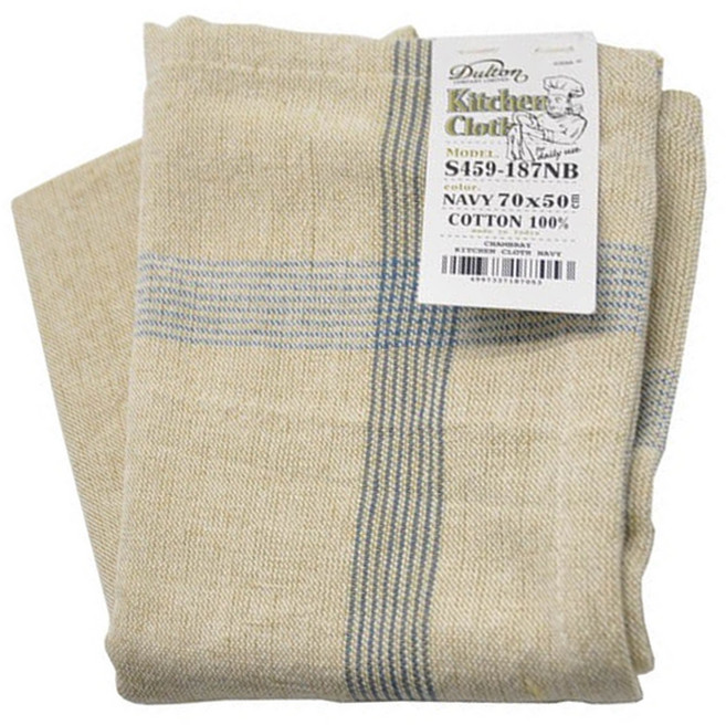 DULTON 100%印度綿 家事布 擦拭巾 70 x 50cm 海軍藍線條, 1條