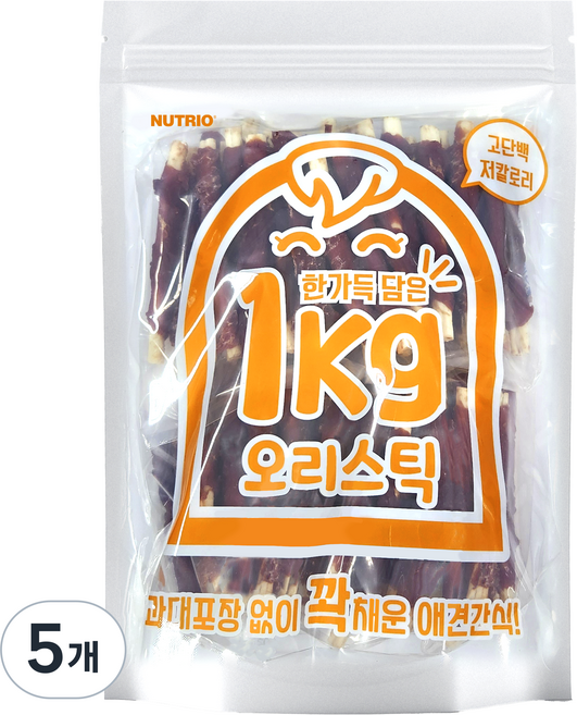뉴트리오 강아지 한가득담은 대용량 간식, 5개, 1kg, 오리스틱