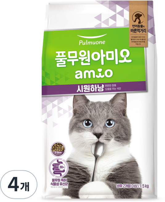풀무원아미오 전연령 고양이 시원하냥 건식사료, 1.5kg, 4개, 가수분해 닭