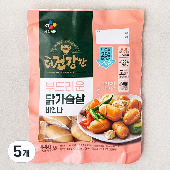 더건강한 부드러운 닭가슴살 비엔나, 5개, 440g