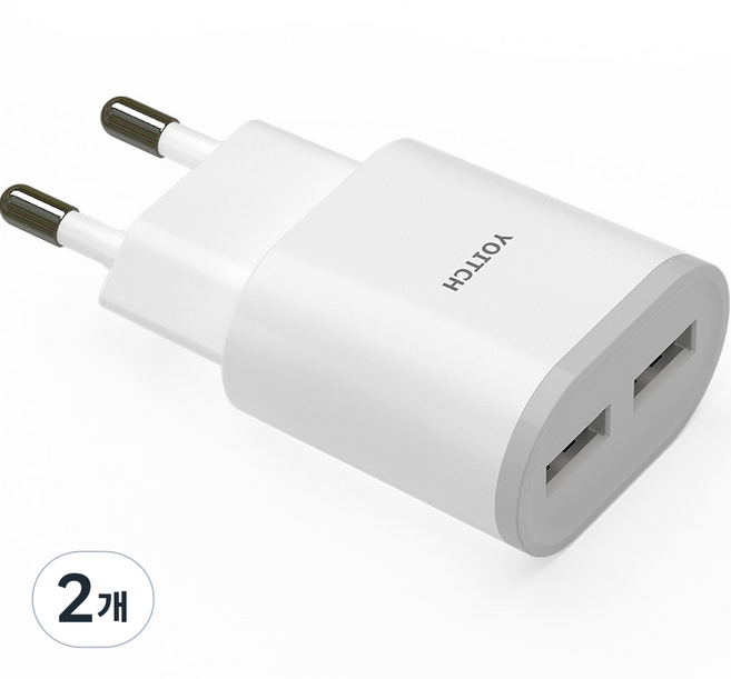 요이치 듀크K 아이폰 갤럭시 2.1A 듀얼 USB 충전기, 화이트, 2개