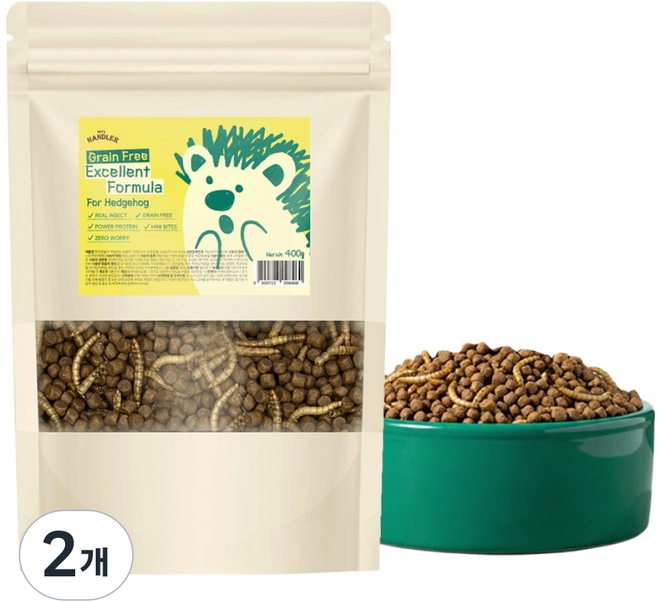 펫츠핸들러 엑설런트 포뮬러 그레인프리 건조밀웜 고슴도치사료, 2개, 400g