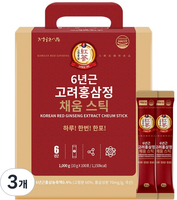 정원삼 6년근 고려홍삼정 채움스틱 100p, 1kg, 3개