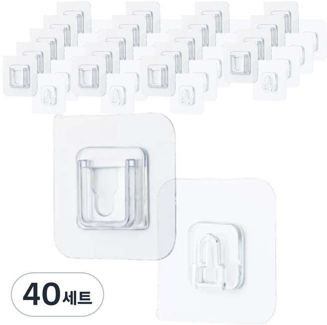 굿무드 다용도 리모컨 액자 공중부양 접착식 후크 스티커 2종 세트, 투명, 40세트