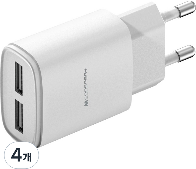 GOOSPERY 10W 2埠 USB 多功能充電器 適配器 5V 2A, 4個, 白色