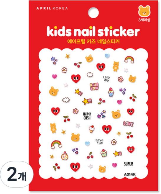 에이프릴네일 키즈 네일 스티커, 하트눈눈(A014K), 2개