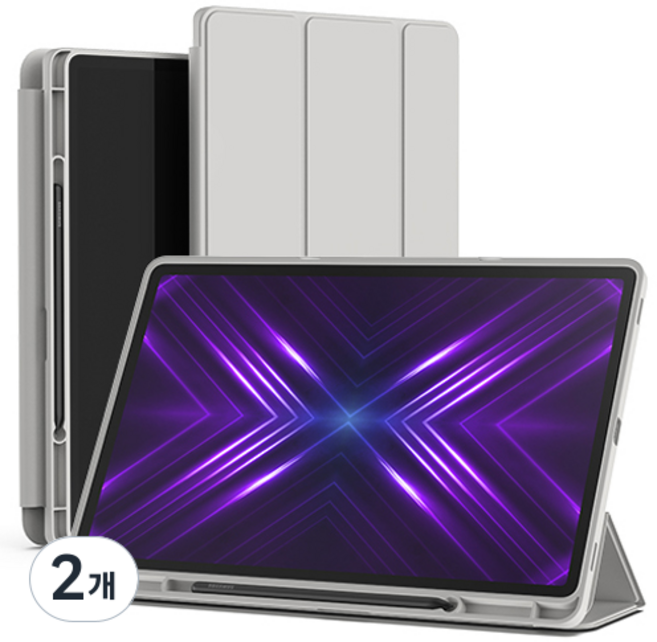 신지모루 스마트커버 펜슬 수납 태블릿 케이스, 웜 그레이, 2개