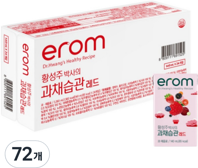 이롬 황성주 박사의 과채습관 레드, 140ml, 72개